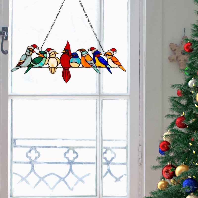 River of Goods Holiday Birds on a Wire Stained Glass Window Panel - 23.25"L x 0.25"W x 9"H