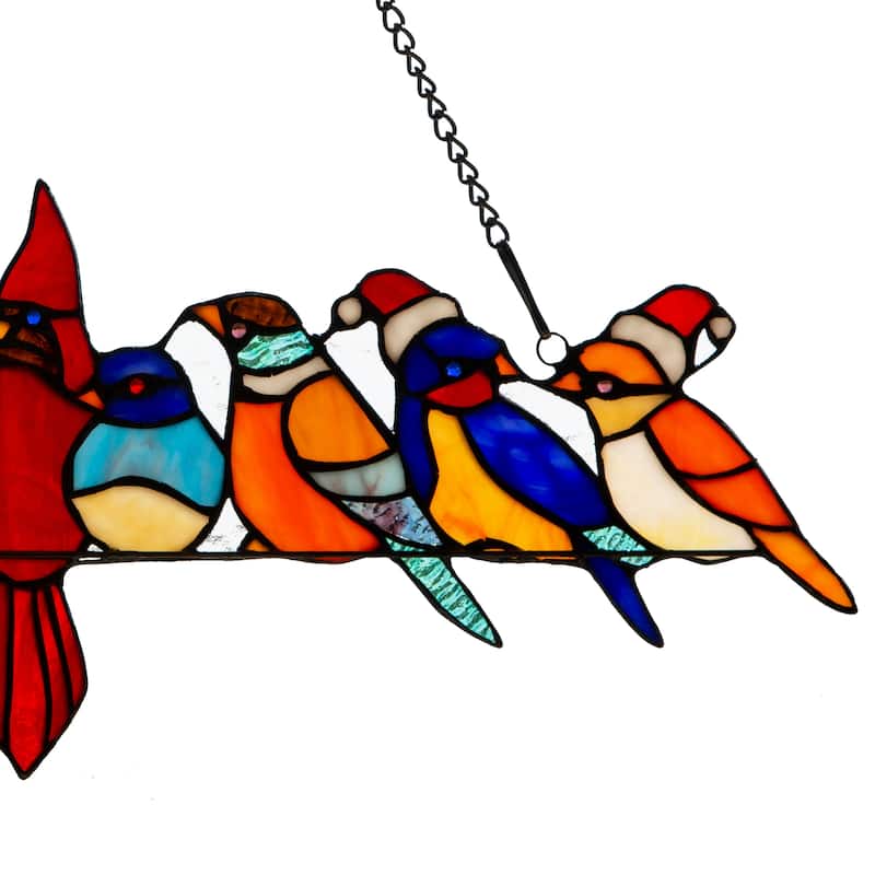 River of Goods Holiday Birds on a Wire Stained Glass Window Panel - 23.25"L x 0.25"W x 9"H