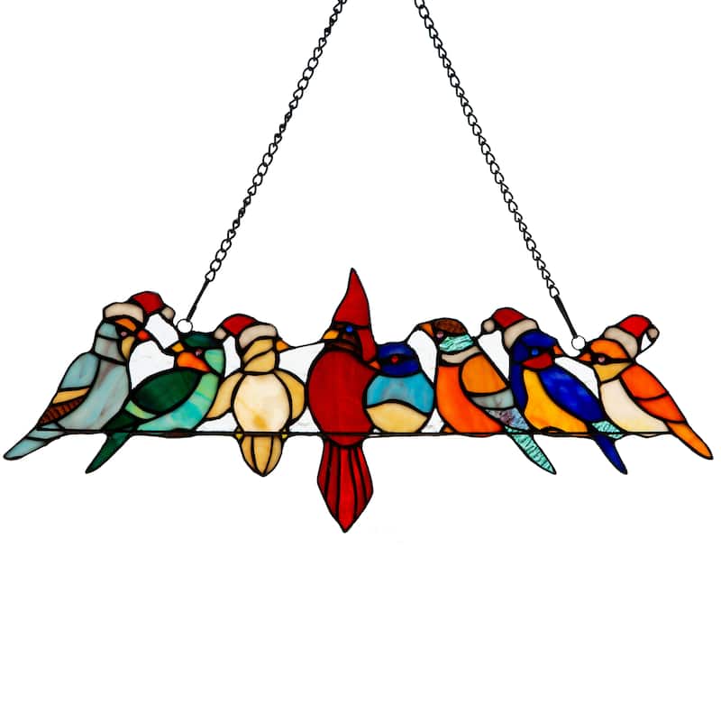 River of Goods Holiday Birds on a Wire Stained Glass Window Panel - 23.25"L x 0.25"W x 9"H