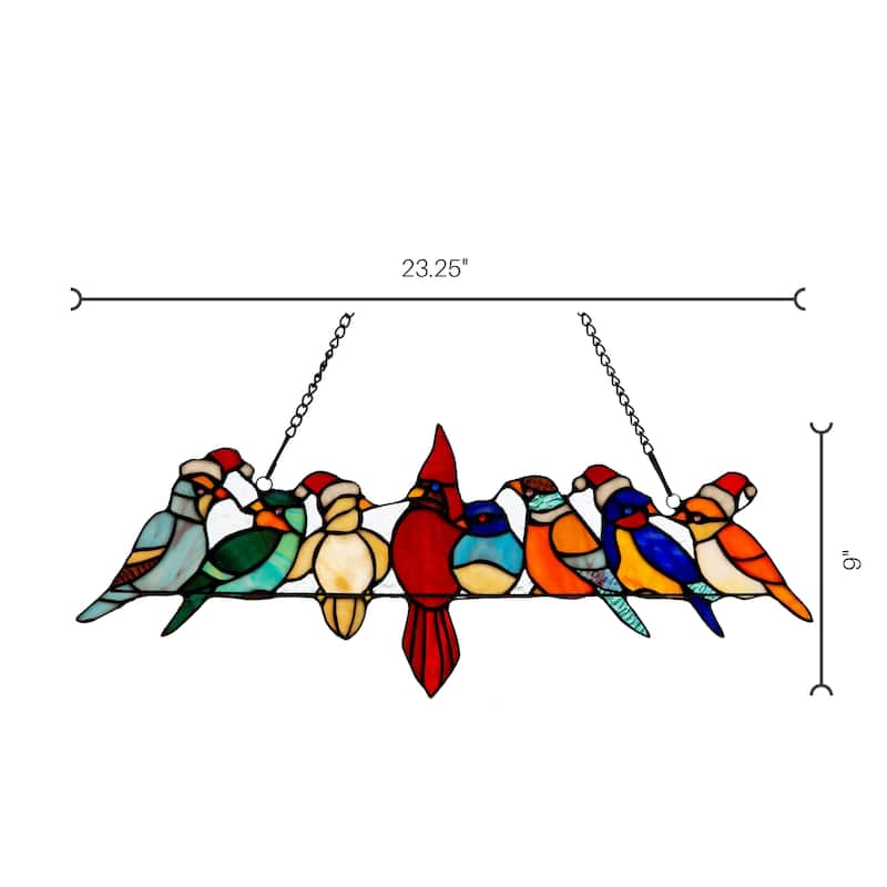 River of Goods Holiday Birds on a Wire Stained Glass Window Panel - 23.25"L x 0.25"W x 9"H