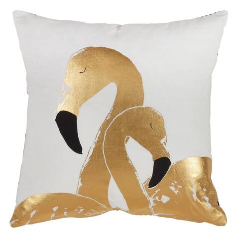 Metallic Flamingo Down Filled Cotton Throw Pillow