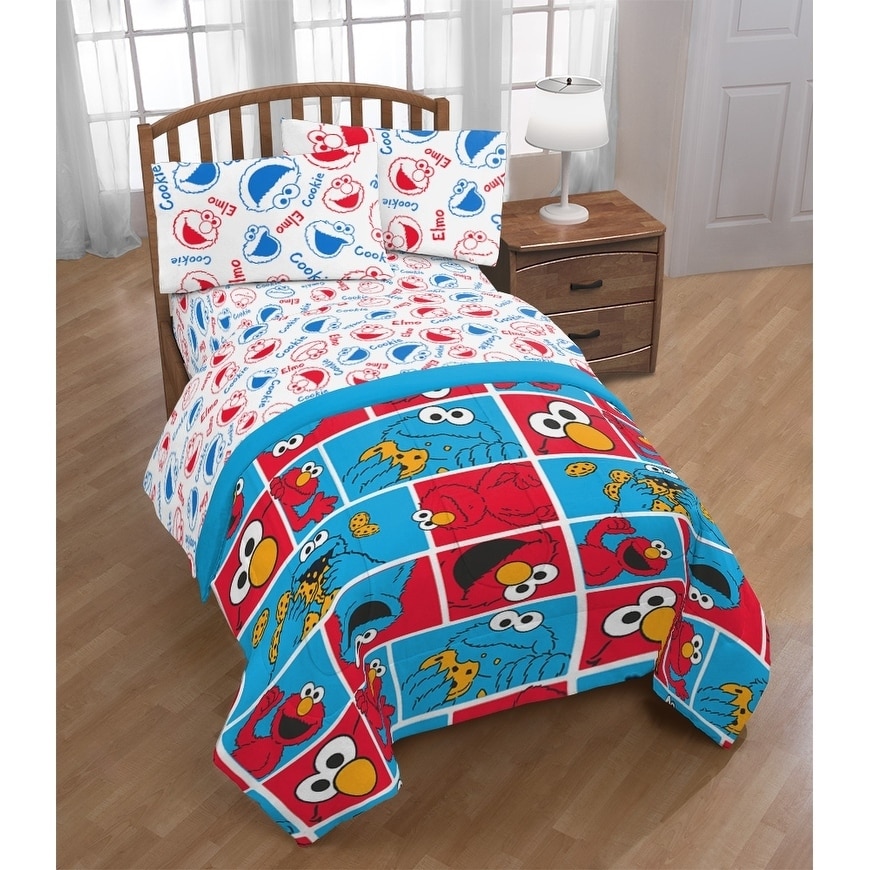 Sesame Street Cookie Squares 4 Piece Twin Bed Set