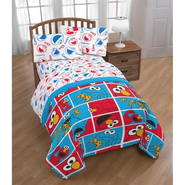 Shop Sesame Street Cookie Squares 4 Piece Twin Bed Set On