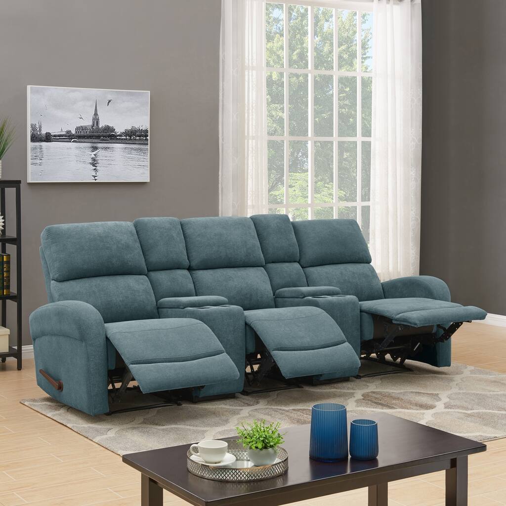 Copper Grove Herentals Medium Blue Chenille 3-seat Recliner Sofa with Power Storage Consoles