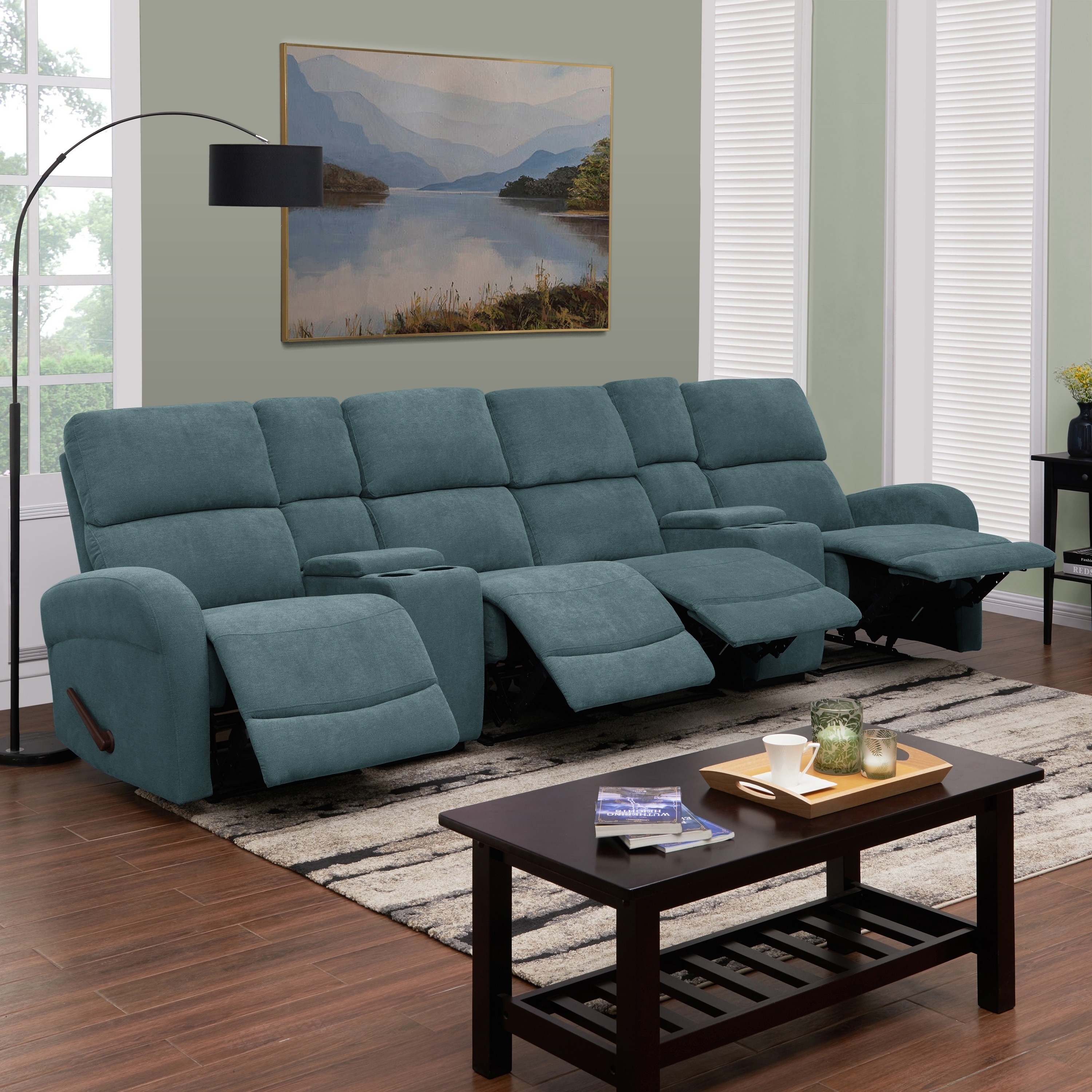Shop ProLounger Medium Blue Chenille 4 Seat Recliner Sofa with Power