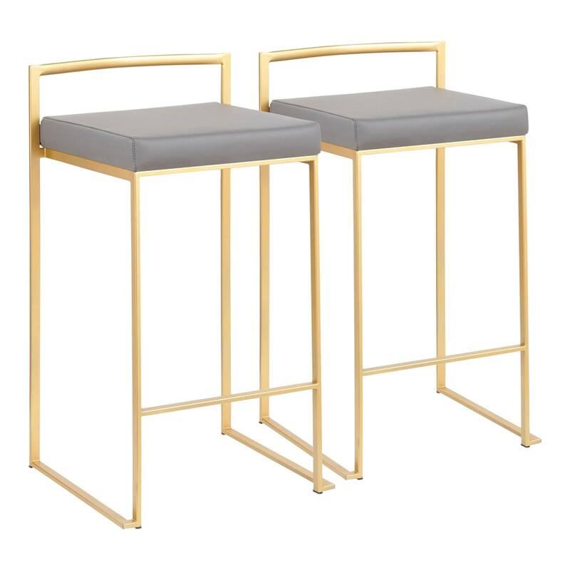 Silver Orchid Forrest Gold Stackable Bar Stools (Set of 2) - Grey Faux Leather