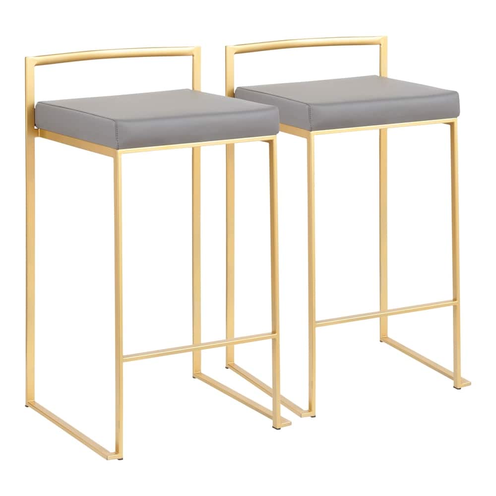 Lumisource Fuji Barstool in Gold with Camel Faux Leather - Set of 2 - 16"Lx17.5"Wx34"H