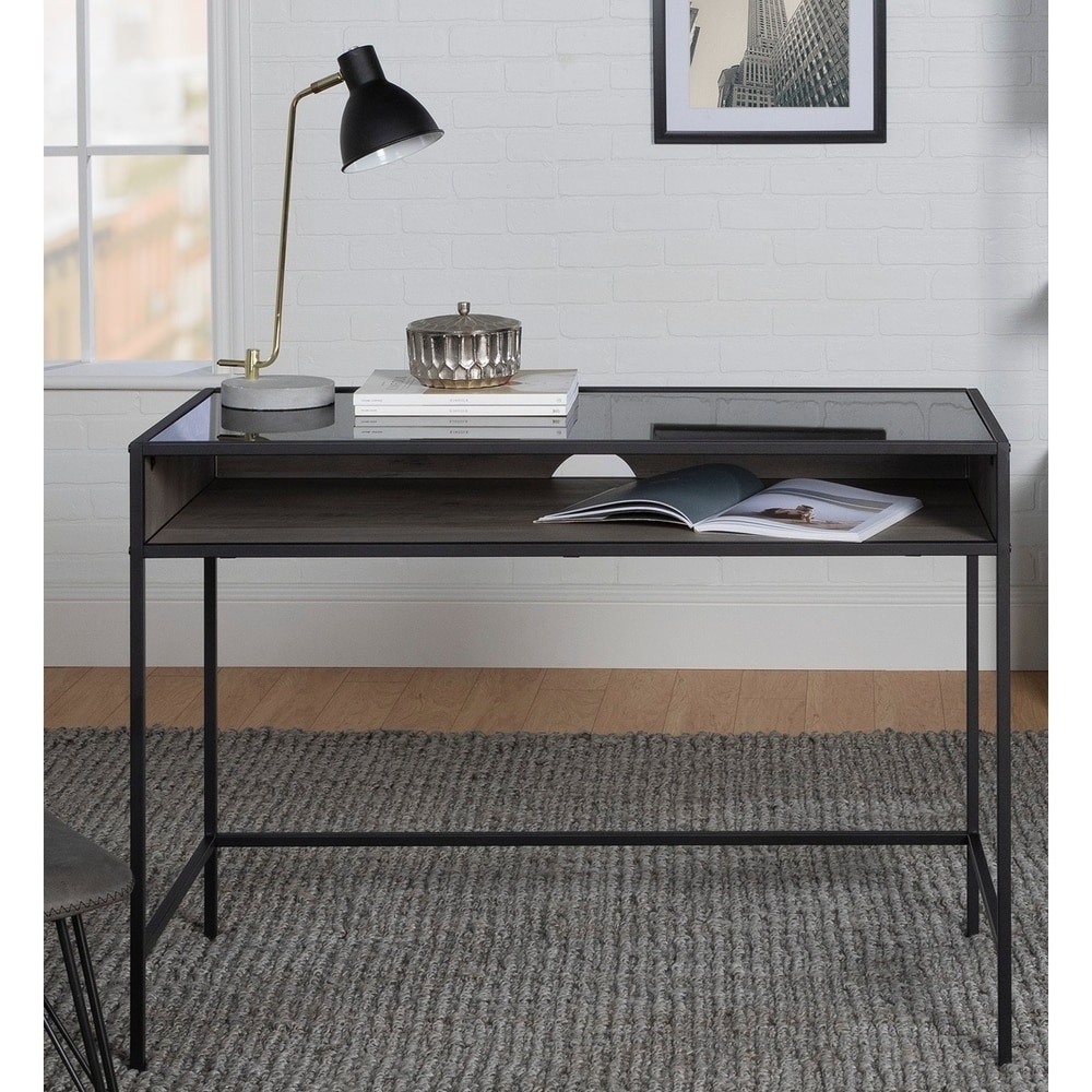 Carbon Loft Geller Industrial 42-inch Glass Top Metal and Wood Desk