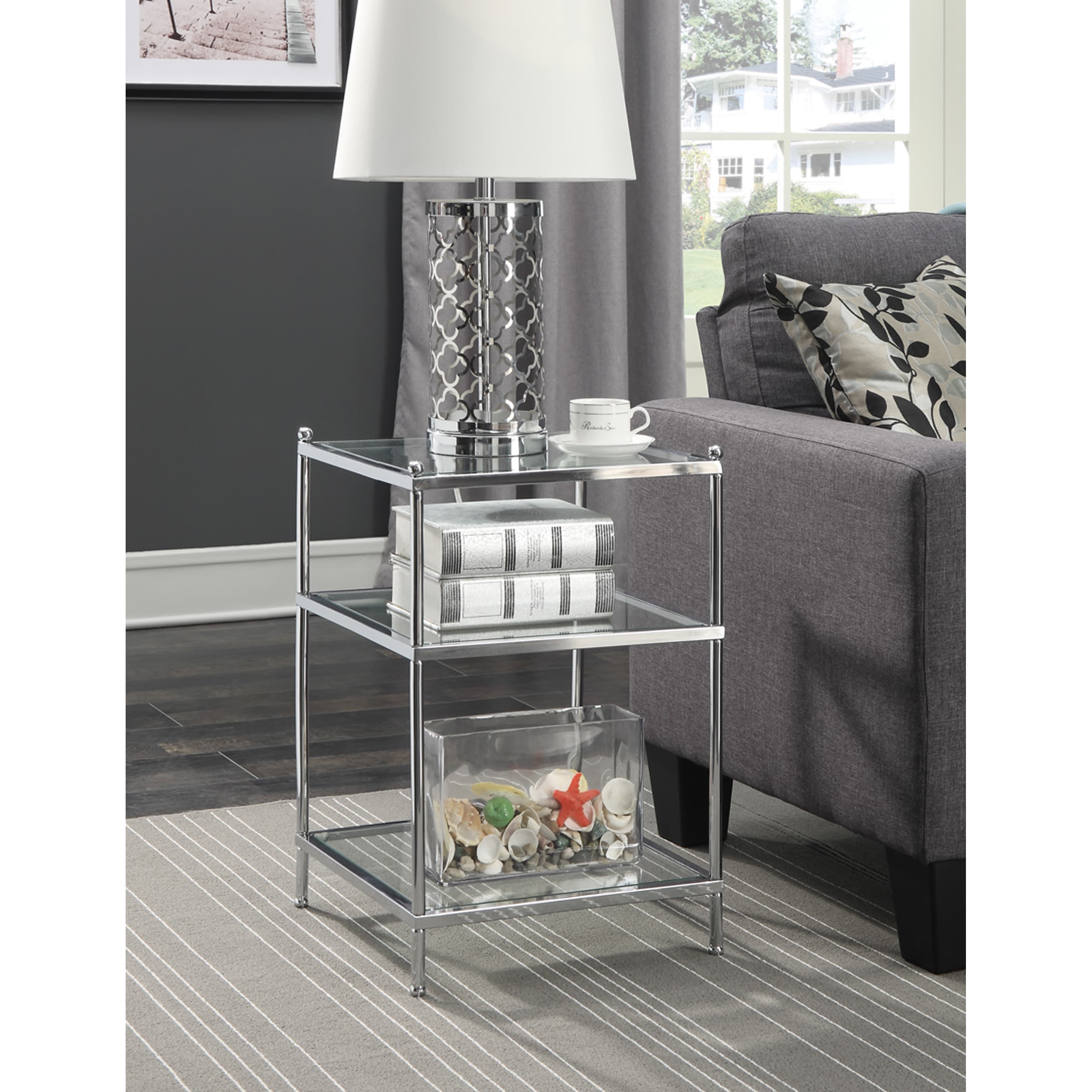 glass end table with lamp