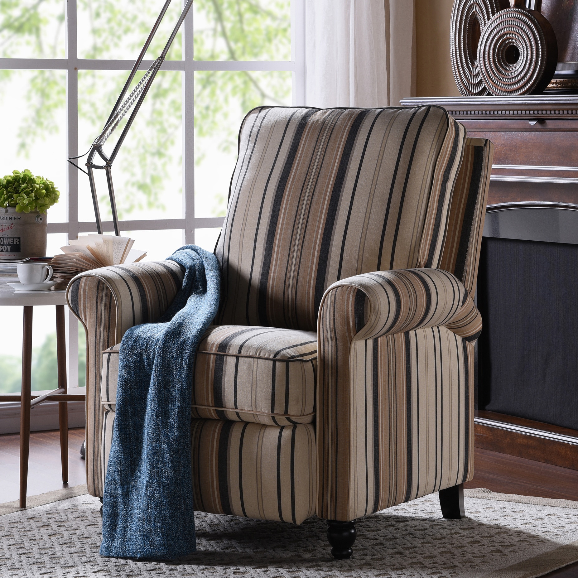 Copper Grove Lassen Brown Black Stripe Push Back Recliner Chair