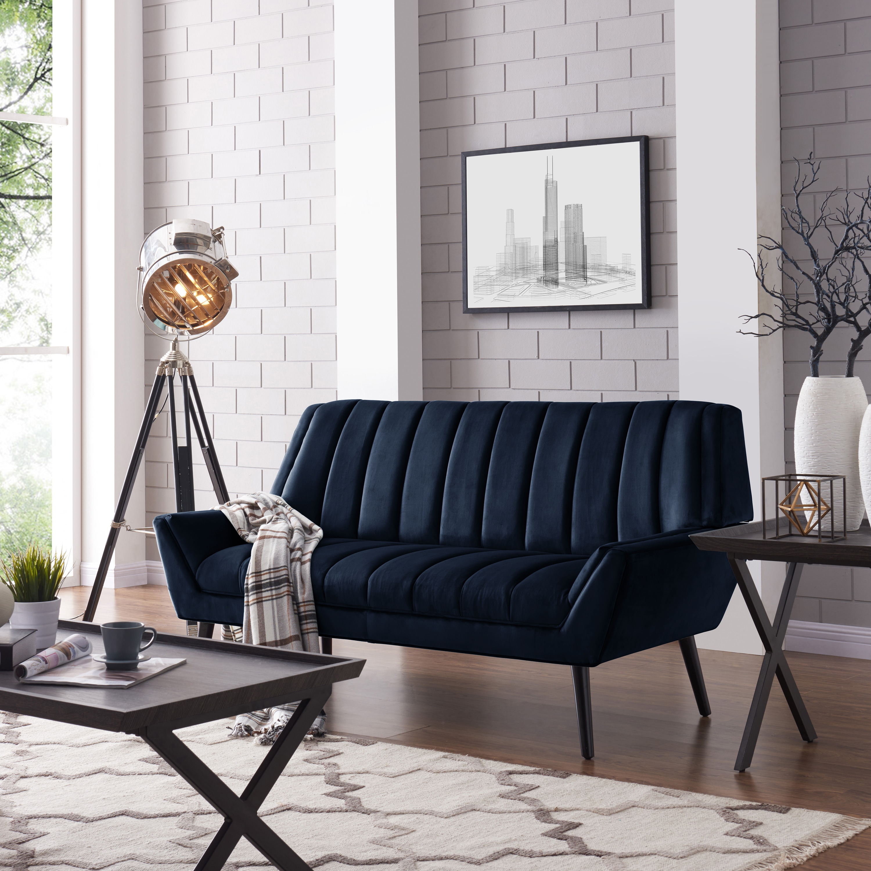 Carson Carrington Abytorp Navy Blue Velvet Sofa