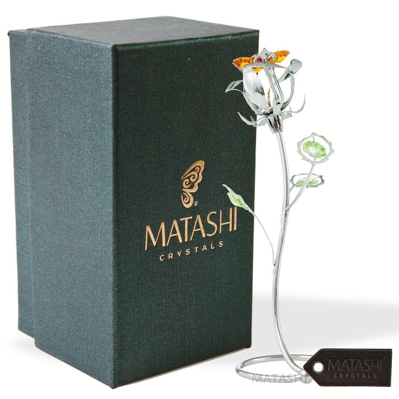 Rose Flower Tabletop Ornament w/Clear Matashi Crystals