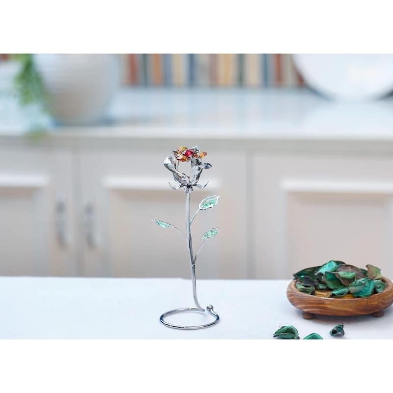 Rose Flower Tabletop Ornament w/Clear Matashi Crystals
