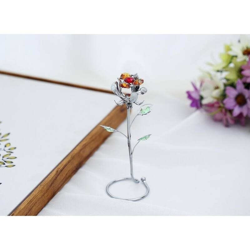 Rose Flower Tabletop Ornament w/Clear Matashi Crystals