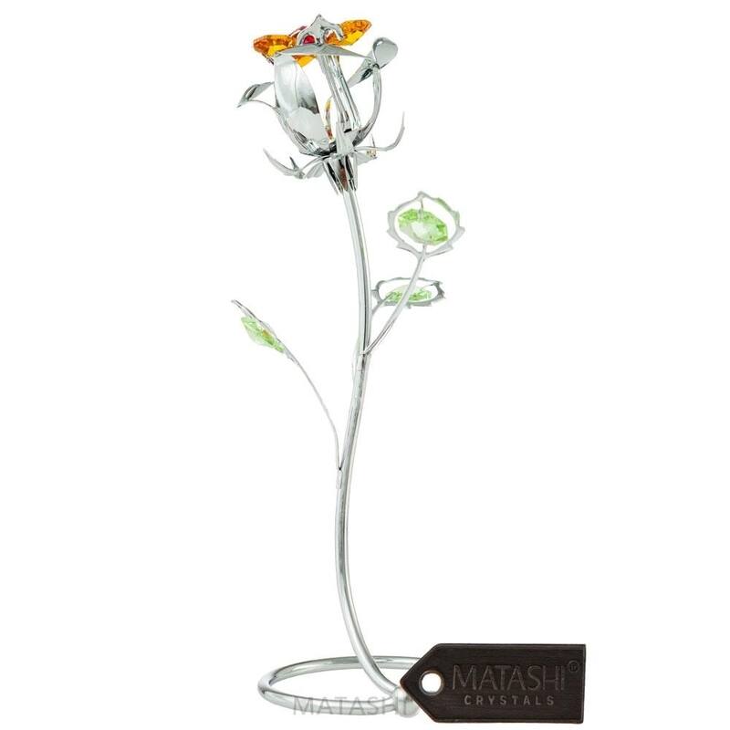 Rose Flower Tabletop Ornament w/Clear Matashi Crystals