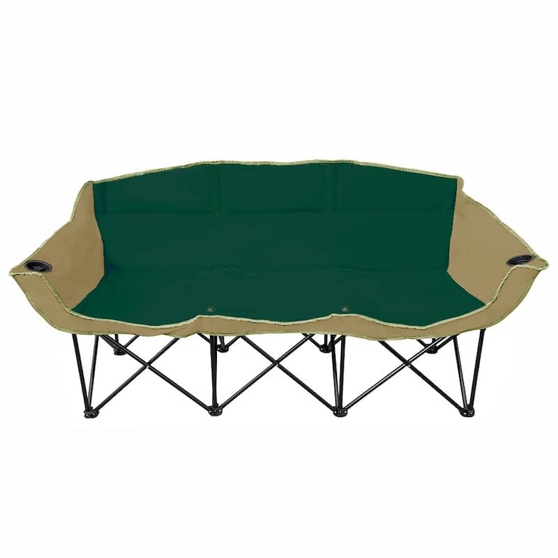 GoTEAM 3 Seat Portable Folding Bench/Couch - 3 seat bench - Green/Beige