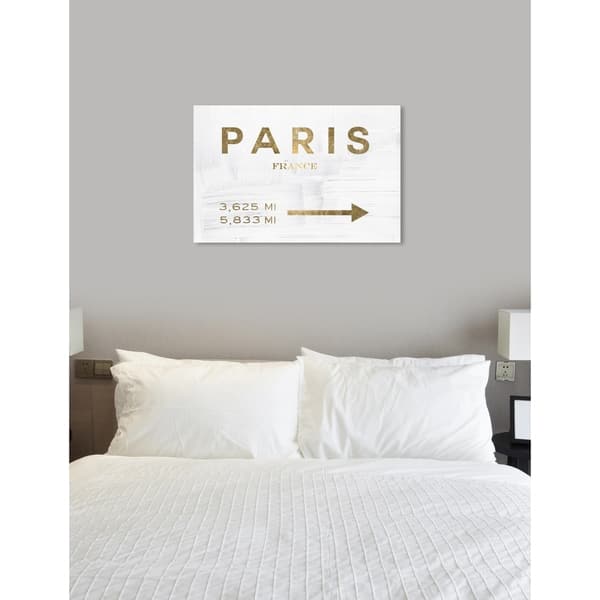  The Oliver Gal Artist Co. Fashion and Glam Contemporary Wrapped Canvas  Wall Art Parisian Road Sign Living Room Bedroom and Bathroom Home Decor 45  in x 30 in White and Gold 