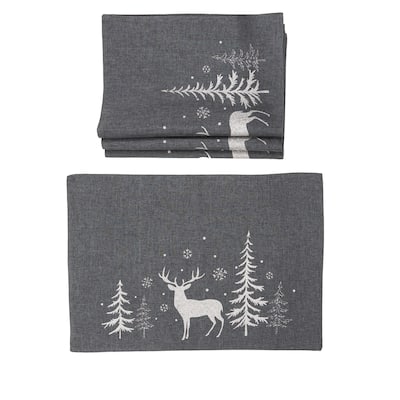 Deer in Snowing Forest Double layer 14 by 20-Inch Christmas Placemats, Set of 4, DarkGray - 14"x20"