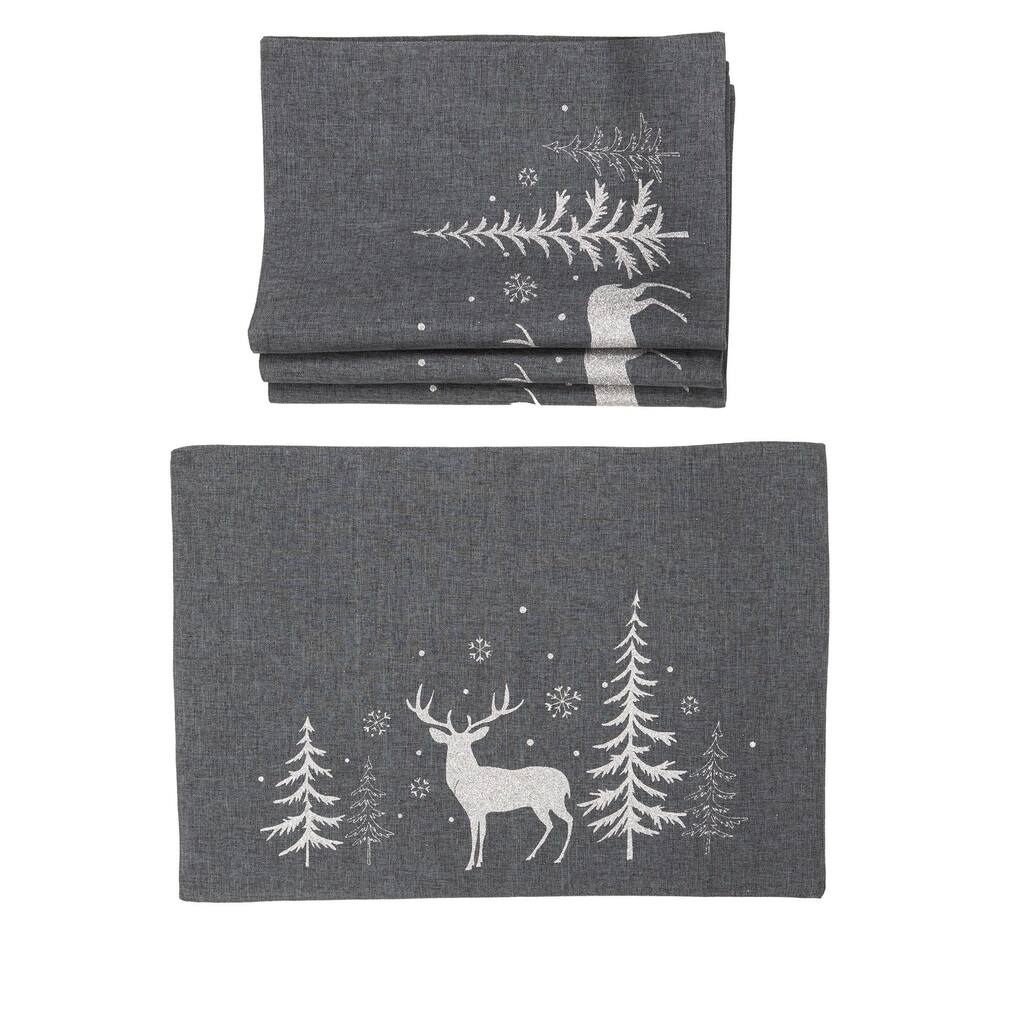 Deer In Snowing Forest Double layer 14 by 20-Inch Christmas Placemats, Set of 4, DarkGray - 14"x20"