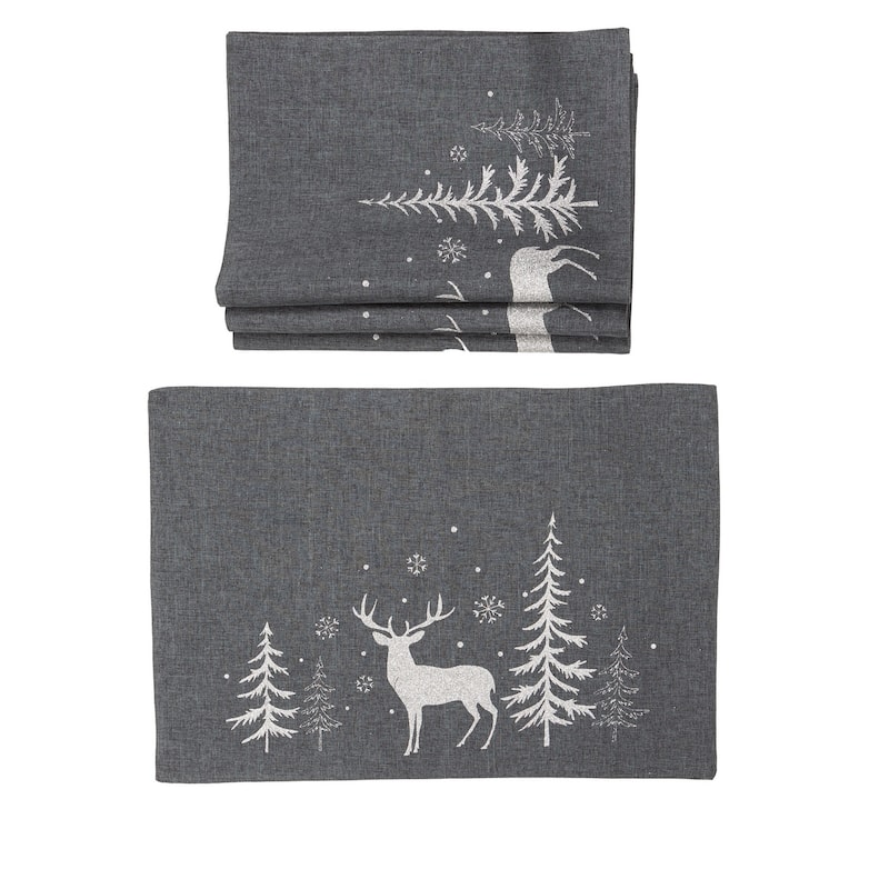 Deer In Snowing Forest Double layer 14 by 20-Inch Christmas Placemats, Set of 4, DarkGray - 14"x20"
