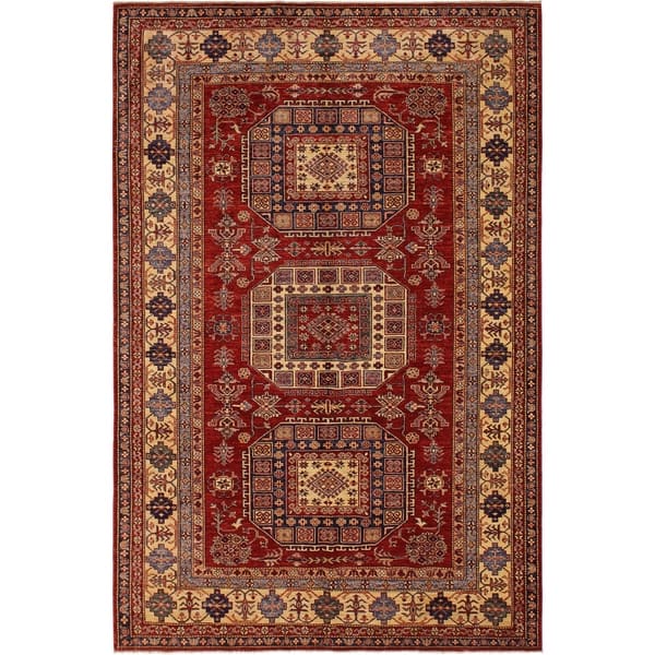 slide 2 of 7, Super Kazak Chester Red/Lt. Gold Wool Rug (6'8 x 9'11) - 6 ft. 8 in. x 9 ft. 11 in. - 6 ft. 8 in. x 9 ft. 11 in.