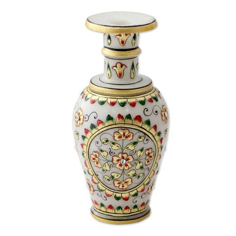 Handmade Gold Tone Rajasthani Garden Marble Decorative Vase (India)