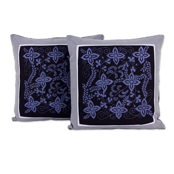Handmade Cheesewood Floral Cotton Cushion Cover Pair (Thailand)