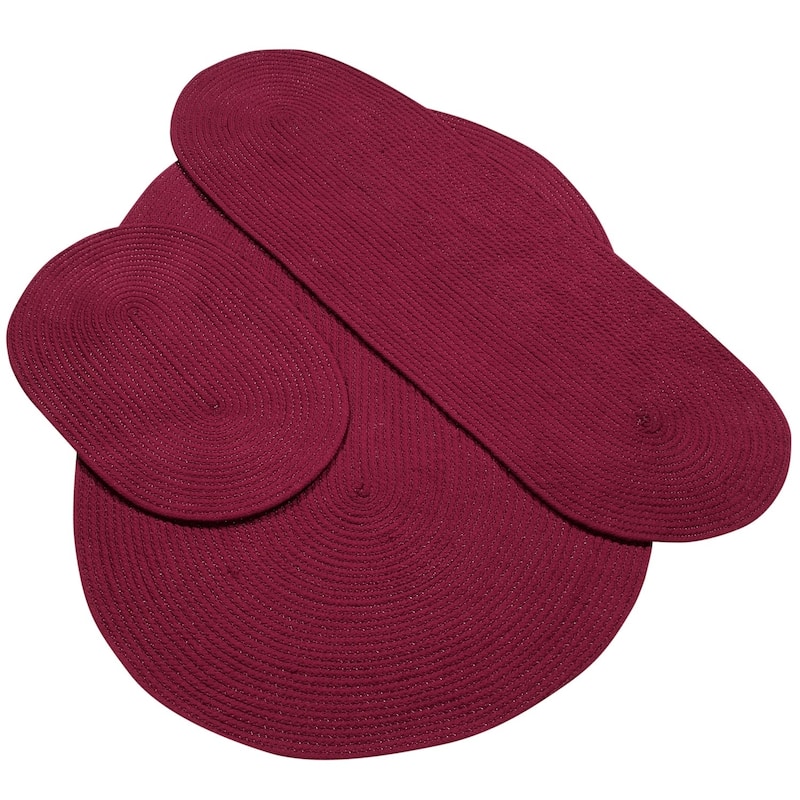 Better Trends Alpine Braid Collection is Durable & Stain Resistant Reversible Indoor Area Utility Rug - Burgundy Solid - 3 Piece Set
