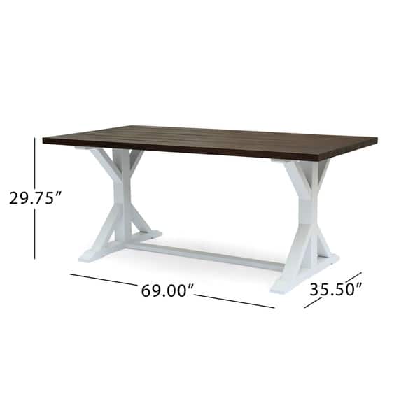 Cassia Farmhouse Traditional Table Acacia Wood with Legs by Christopher Knight Home - dark brown + white