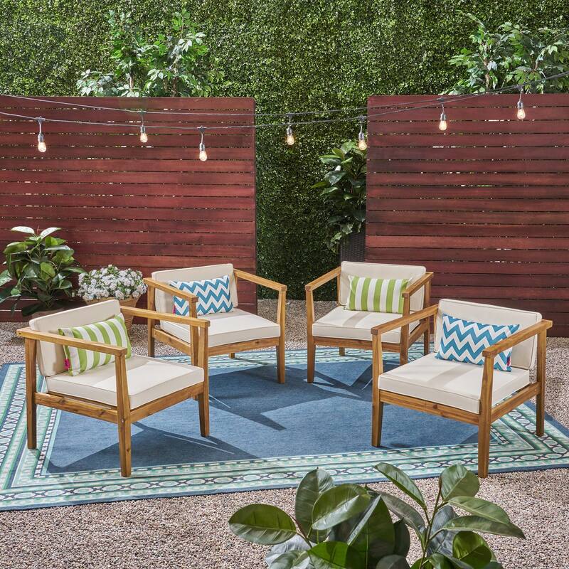 Newbury Outdoor Acacia Wood Club Chairs with Water-Resistant Cushions (Set of 4) by Christopher Knight Home