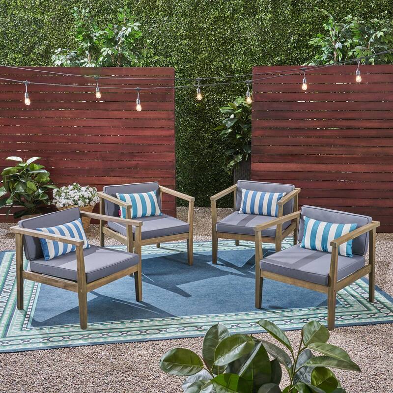 Newbury Outdoor Acacia Wood Club Chairs with Water-Resistant Cushions (Set of 4) by Christopher Knight Home