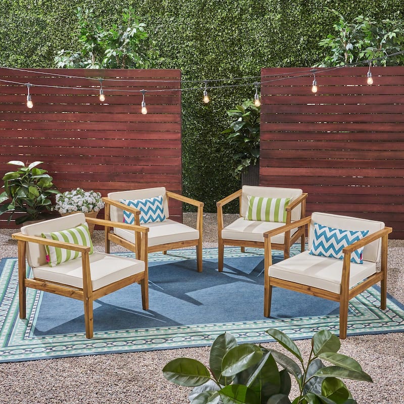 Newbury Outdoor Acacia Wood Club Chairs with Water-Resistant Cushions (Set of 4) by Christopher Knight Home