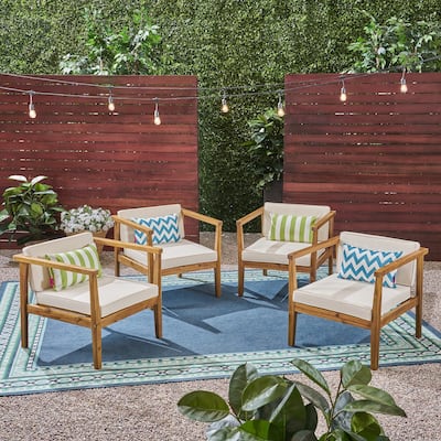Newbury Outdoor Acacia Wood Club Chairs with Water-Resistant Cushions (Set of 4) by Christopher Knight Home