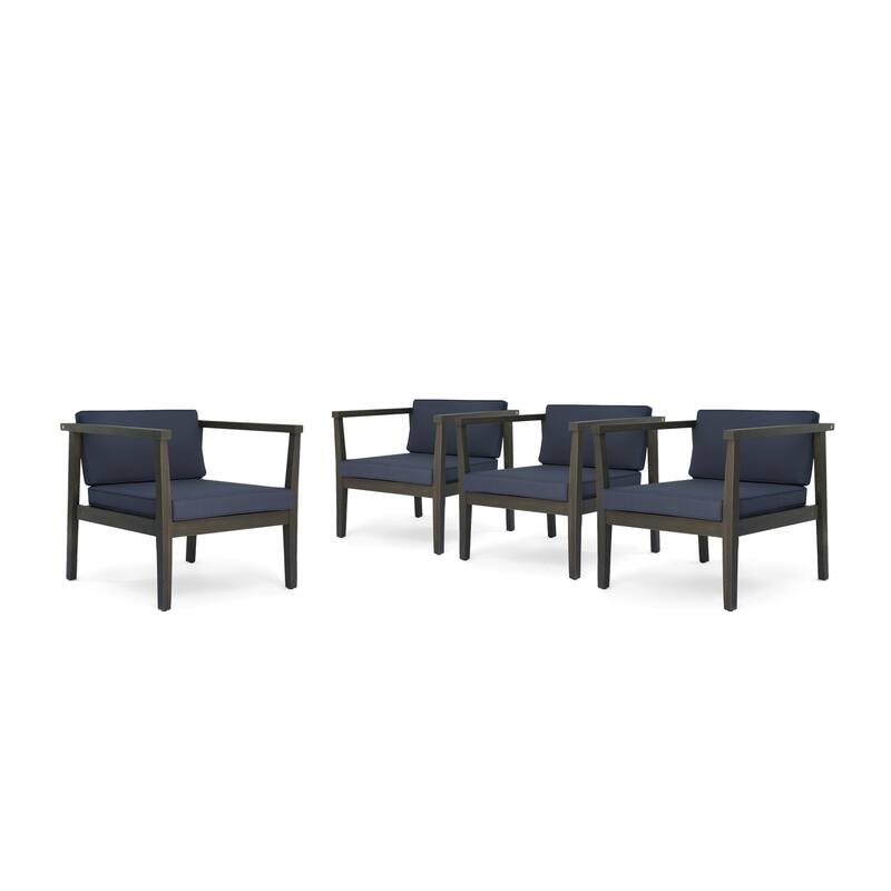 Newbury Outdoor Acacia Wood Club Chairs with Water-Resistant Cushions (Set of 4) by Christopher Knight Home - gray + dark gray cushion