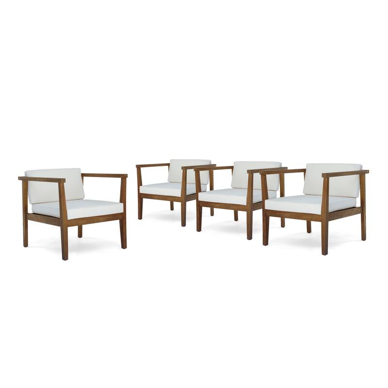 Newbury Outdoor Acacia Wood Club Chairs with Water-Resistant Cushions (Set of 4) by Christopher Knight Home
