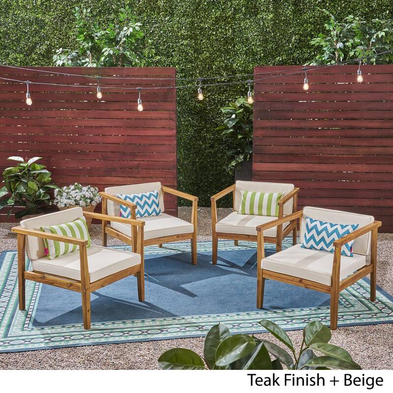 Newbury Outdoor Acacia Wood Club Chairs with Water-Resistant Cushions (Set of 4) by Christopher Knight Home