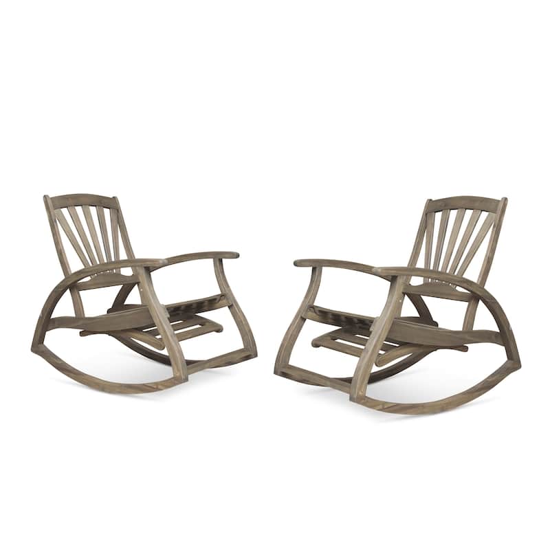 Sunview Outdoor Rustic Acacia Wood Recliner Rocking Chairs (Set of 2) by Christopher Knight Home - gray