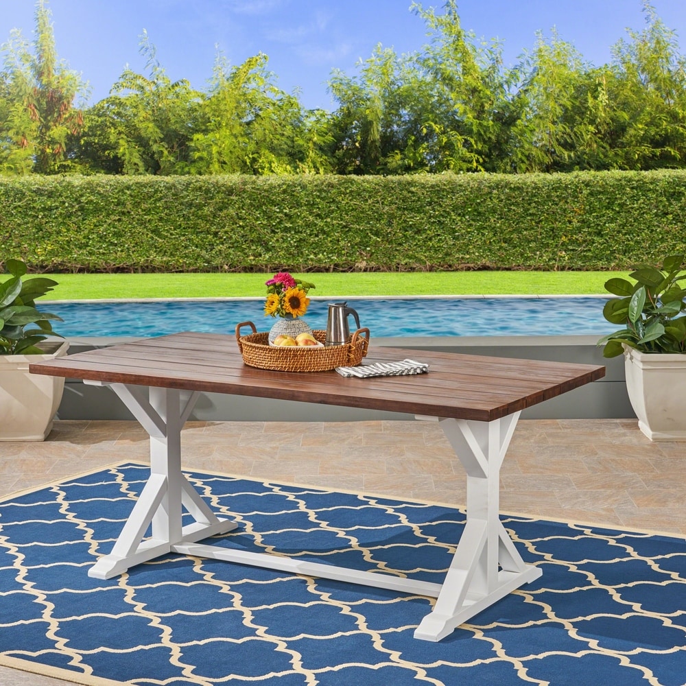 Tidyard Wooden Garden Table with Umbrella Hole Acacia Wood Outdoor Dining Table for Garden Deck,Terrace Outdoor Furniture 78.7 x 35.4 x 29.1 Inches L x W x H