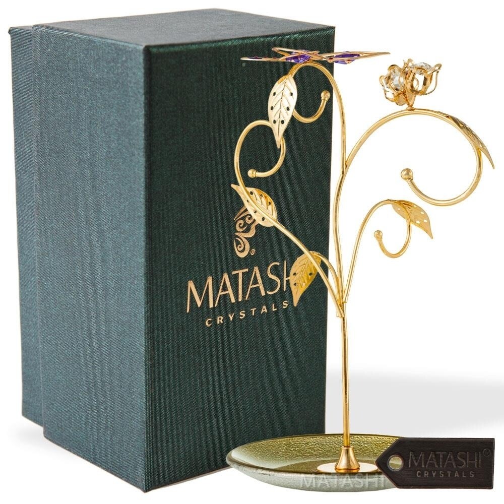 Matashi Rose Gold and Chrome Plated Jewelry Stand Combo with 16 Inch Rhodium Plated Necklace