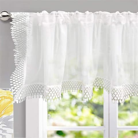 DrfitAway Ava Lace/Crochet Trim Voile Chiffon Sheer Window Valance