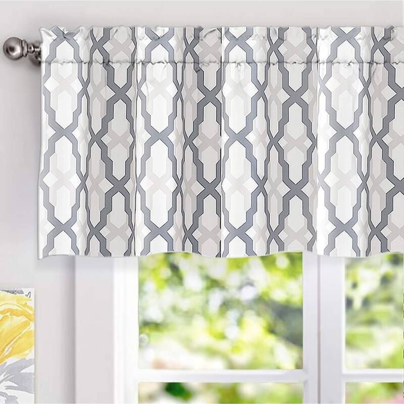 DriftAway Mason Geometric Trellis Pattern Window Curtain Valance - Grey