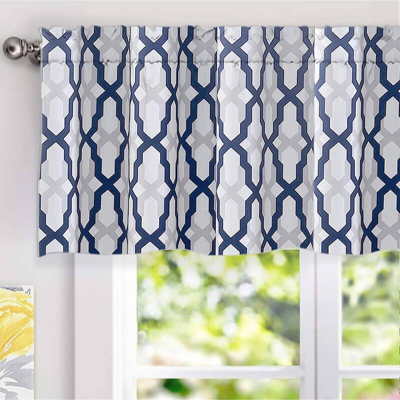DriftAway Mason Geometric Trellis Pattern Window Curtain Valance - Navy