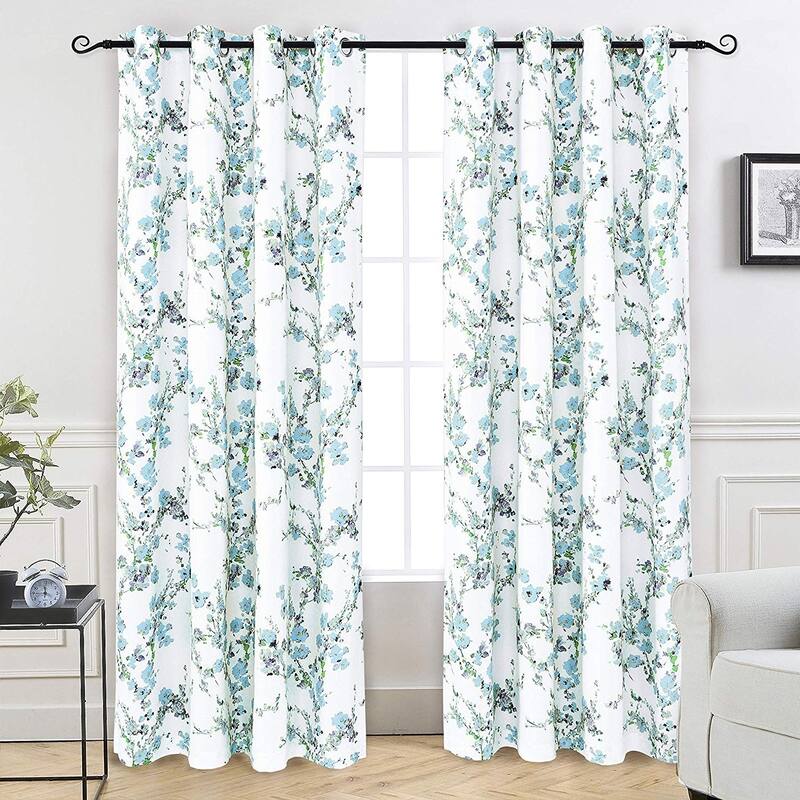 DriftAway Blossom Botanic Lined Thermal Insulated Blackout Grommet Window Curtain Panel Pair