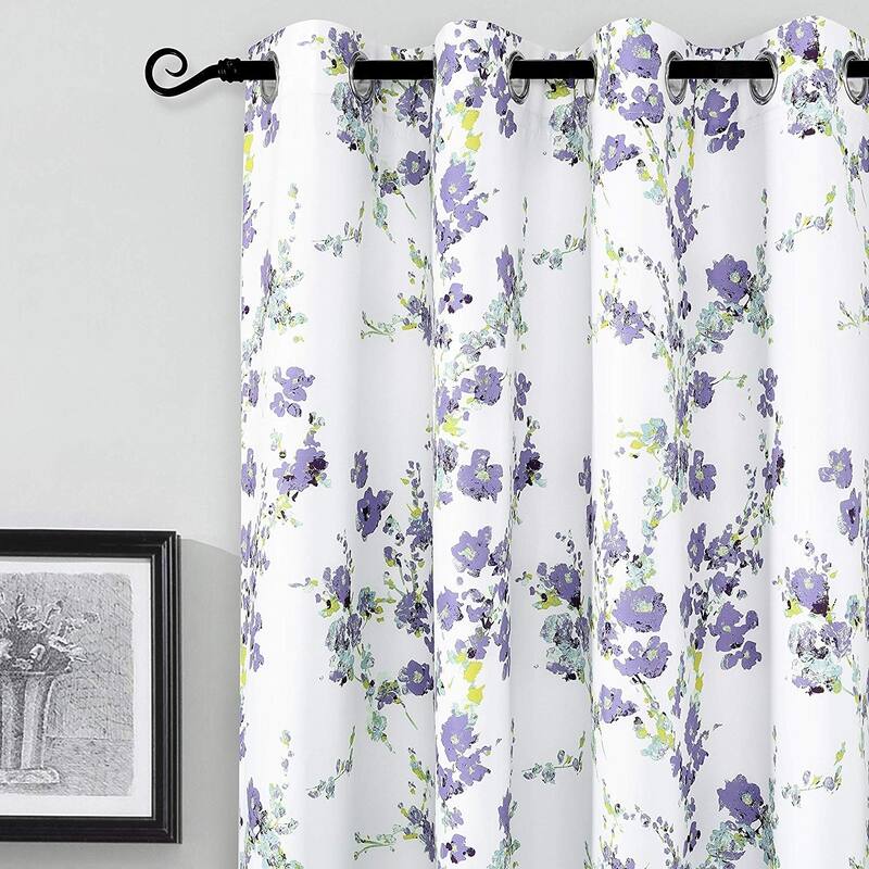 DriftAway Blossom Botanic Lined Thermal Insulated Blackout Grommet Window Curtain Panel Pair