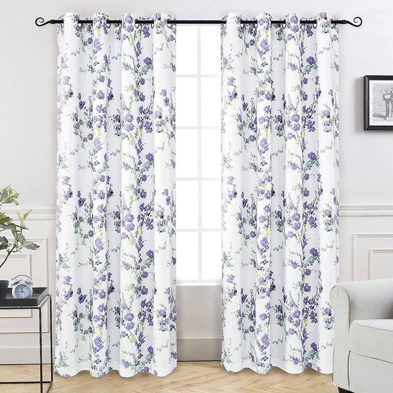 DriftAway Blossom Botanic Lined Thermal Insulated Blackout Grommet Window Curtain Panel Pair