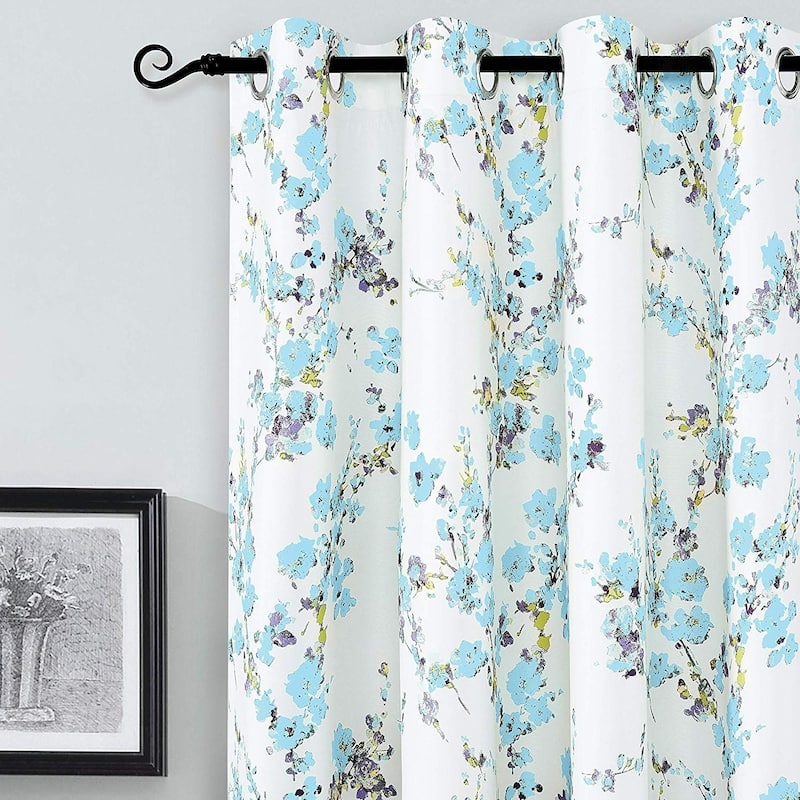DriftAway Blossom Botanic Lined Thermal Insulated Blackout Grommet Window Curtain Panel Pair