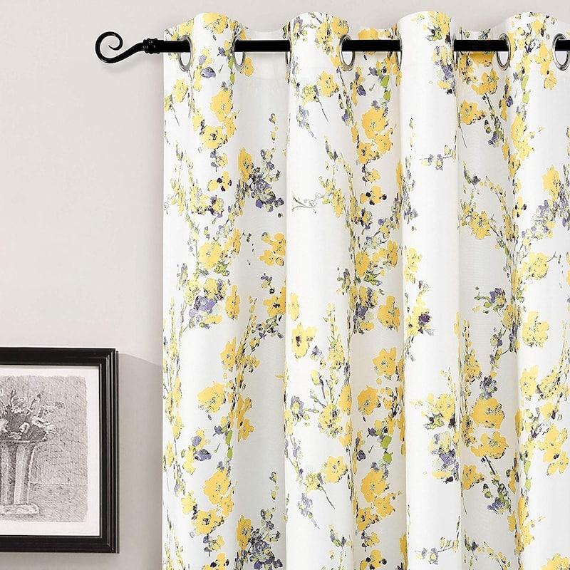 DriftAway Blossom Botanic Lined Thermal Insulated Blackout Grommet Window Curtain Panel Pair