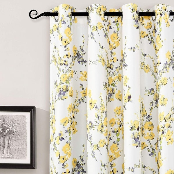 Driftaway Blossom Botanic Lined Thermal Insulated Blackout Grommet Window Curtain Panel Pair 3290