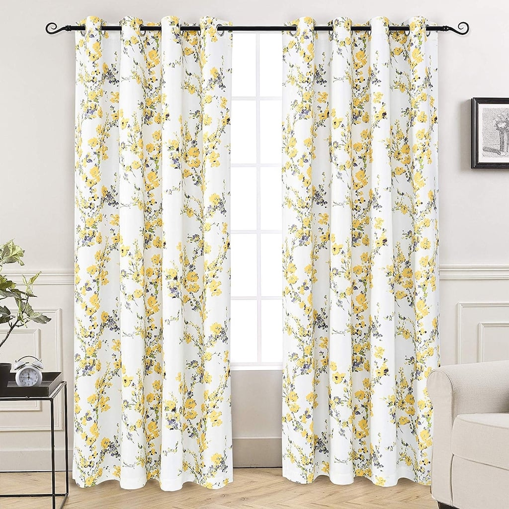 DriftAway Blossom Botanic Lined Thermal Insulated Blackout Grommet Window Curtain Panel Pair
