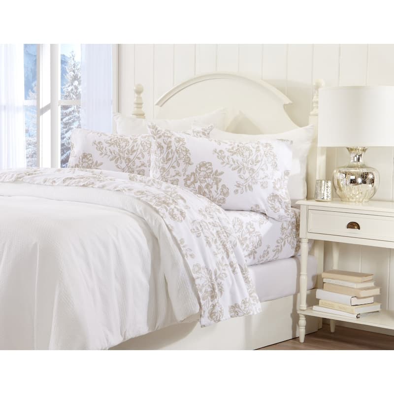 Great Bay Home Extra Soft 100% Turkish Cotton Flannel Printed Bed Sheet Set